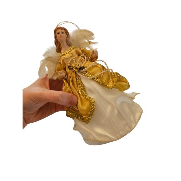 Vintage Christmas Tree Topper Angel White w/ Gold Accents Porcelain - Picture 5 of 5